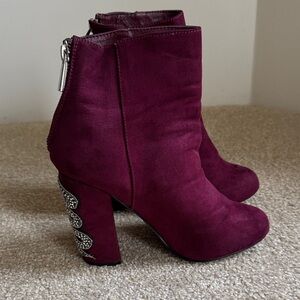 Mackie Plum Ankle Boots with Embellished Heel 7